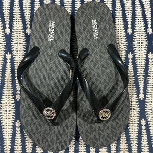 Michael Kors Black and Gray Flip Flops